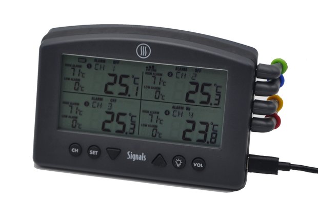 Signals™ 4-Kanaals Wi-Fi/Bluetooth BBQ Alarm Thermometer Zwart (Charcoal)