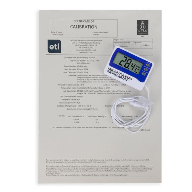 Koelkast thermometer met kalibratie certificaat